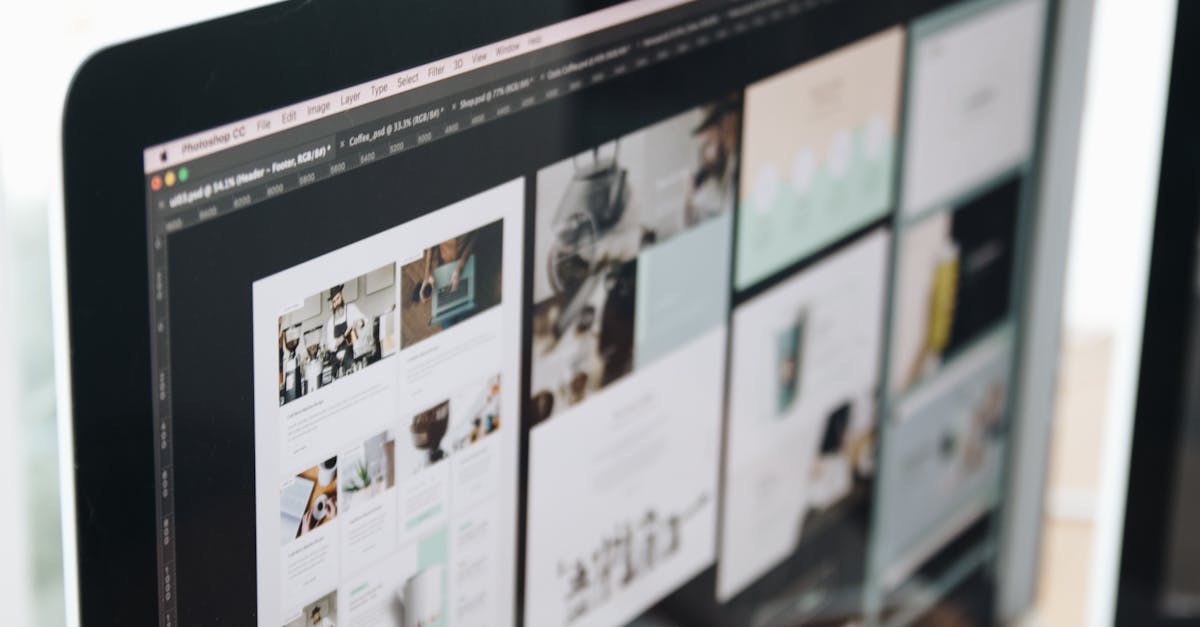 A modern computer screen displaying web design work, showcasing creative visuals in a workspace.